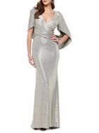 Betsy & Adam Metallic Draped-sleeve Gown
