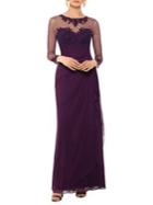 Xscape Embroidered & Beaded Long-sleeve Gown