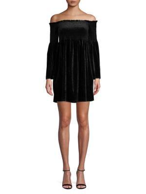 Design Lab Smocked Off-the-shoulder Velvet Dress