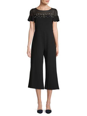 Karl Lagerfeld Paris Beaded Illusion Flutter-sleeve Jumpsuit