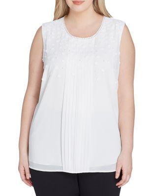 Tahari Arthur S. Levine Plus Pearl Floral Applique Pintuck Blouse
