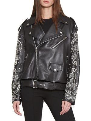 Walter Baker Embroidered Leather Moto Jacket