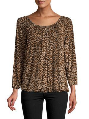 Michael Michael Kors Petite Leopard Three-quarter Sleeve Blouse