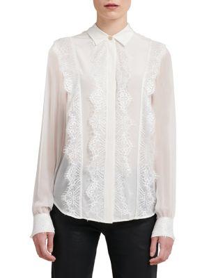 Donna Karan Lace-trimmed Silk Button-down Shirt