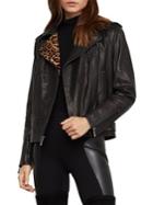 Bcbgmaxazria Leopard-print Calf Hair & Leather Moto Jacket
