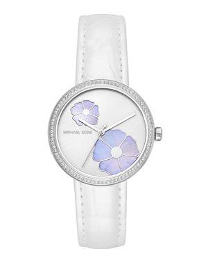 Michael Kors Courtney Stainless Steel And Leather-strap Watch