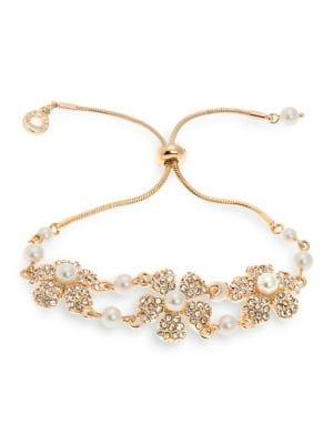 Anne Klein Beaded Goldtone Flower Slider Bracelet