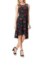 Tahari Arthur S. Levine Embroidered Floral Illusion Hi-lo Dress