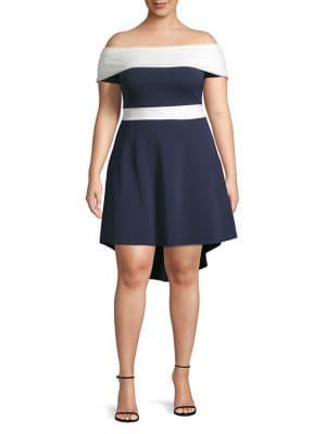 Quiz Plus Colorblock Off-the-shoulder Dress