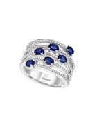 Effy Final Call 0.41tcw Diamonds, Natural Sapphire And 14k White Gold Ring