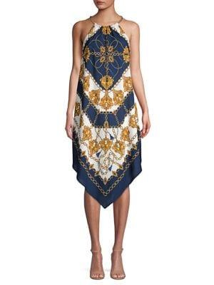 Adrianna Papell Printed Halter Coil Handkerchief Dress