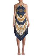 Adrianna Papell Printed Halter Coil Handkerchief Dress