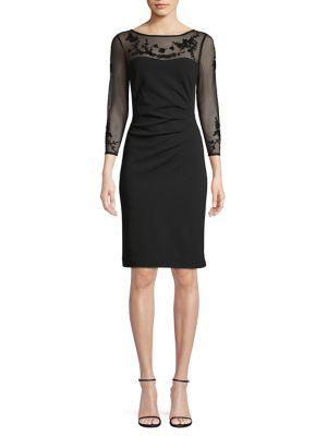 Karl Lagerfeld Paris Social Floral Mesh Long Sleeve Dress