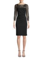 Karl Lagerfeld Paris Social Floral Mesh Long Sleeve Dress
