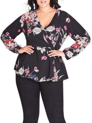 City Chic Plus Floral Wrap Top