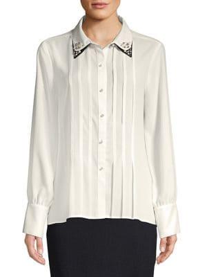 Karl Lagerfeld Paris Pleated Long Sleeve Blouse