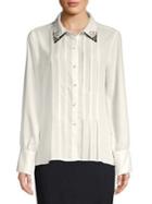 Karl Lagerfeld Paris Pleated Long Sleeve Blouse