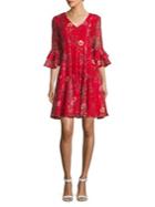 Gabby Skye Plus Floral Ruffled Bell-sleeve Dress