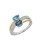 Lord & Taylor Blue Topaz, Diamond, Sterling Silver And 14k Yellow Gold Swirl Ring