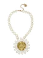 Betsey Johnson Goldtone Large Pave Daisy Flower Pendant And Faux-pearl Strand Necklace