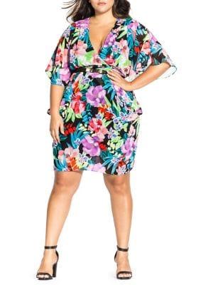 City Chic Plus Exotic Blooms Fit-&-flare Dress