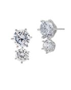 Crislu Classic Crystal, Sterling Silver And Pure Platinum Double Brilliant Stud Earrings