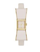 Kate Spade New York Kenmare Goldtone Stainless Steel & Saffiano Leather Bow Strap Watch/white