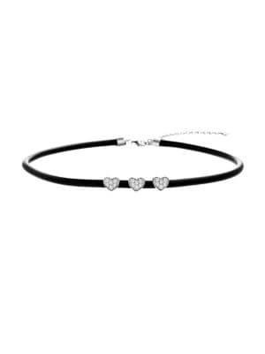 Lord & Taylor 925 Sterling Silver & Crystal Triple Heart Choker Necklace