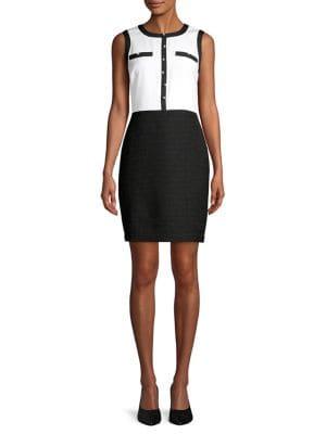Karl Lagerfeld Paris Sleeveless Contrast Tweed Dress