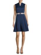 Ellen Tracy Textured Dress With Striped Belt
