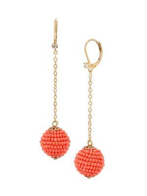 Miriam Haskell Goldtone & Crystal Beaded Ball Linear Drop Earrings