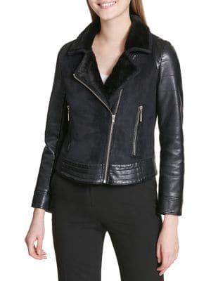 Calvin Klein Cropped Faux Leather Moto Jacket