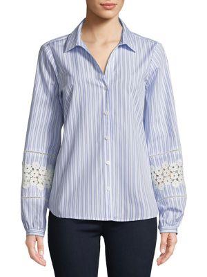 Karl Lagerfeld Paris Crochet-sleeve Stripe Blouse