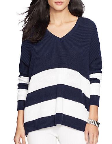 Lauren Ralph Lauren Draped Striped Cotton Sweater