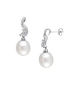 Sonatina 11-11.5mm South Sea Cultured Pearl, Diamond And 14k White Gold Swirl Earrings