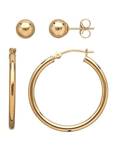 Lord & Taylor 14k Gold Stud And Hoop Earrings Set- 0.98in