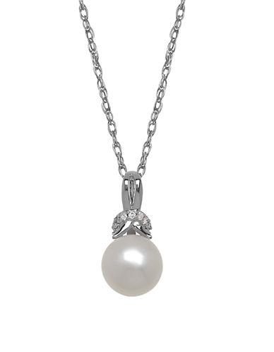 Lord & Taylor 7mm White Freshwater Pearl, Diamond And 14k White Gold Pendant Necklace