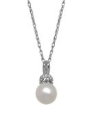 Lord & Taylor 7mm White Freshwater Pearl, Diamond And 14k White Gold Pendant Necklace