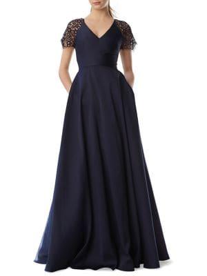 Ml Monique Lhuillier Lace Sleeve A-line Gown