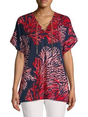 Michael Michael Kors Coral-print Lace-up Tunic