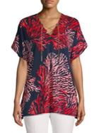 Michael Michael Kors Coral-print Lace-up Tunic