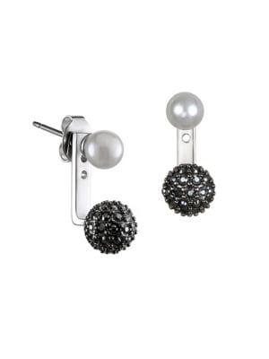 Karl Lagerfeld Pave & 6mm Pearl Swarovski Crystal & Pearl Adjustable Jacket Earrings