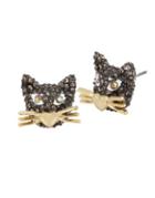 Betsey Johnson Crystal Halloween Cat Stud Earrings