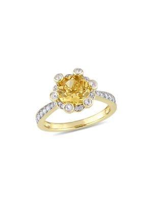 Sonatina 14k Yellow Gold, Citrine, White Sapphire & Diamond Hemisphere Halo Ring