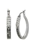 Lord & Taylor Sterling Silver And Marcasite Hoop Earrings