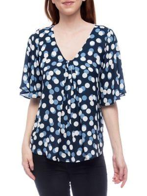B Collection By Bobeau Polka Dot V-neck Blouse