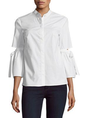 Ellen Tracy Petite Poplin Cutout Sleeve Shirt