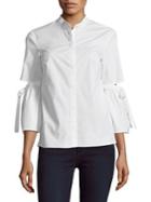 Ellen Tracy Petite Poplin Cutout Sleeve Shirt