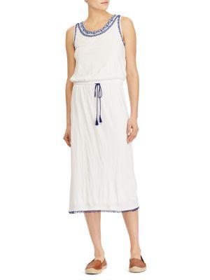 Lauren Ralph Lauren Embroidered-collar Midi Dress