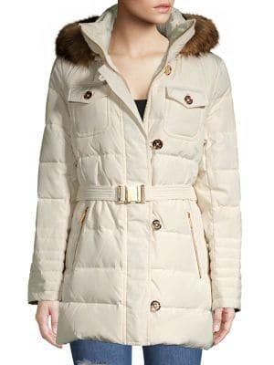 Michael Michael Kors Belted Faux-fur Hood Puffer Coat